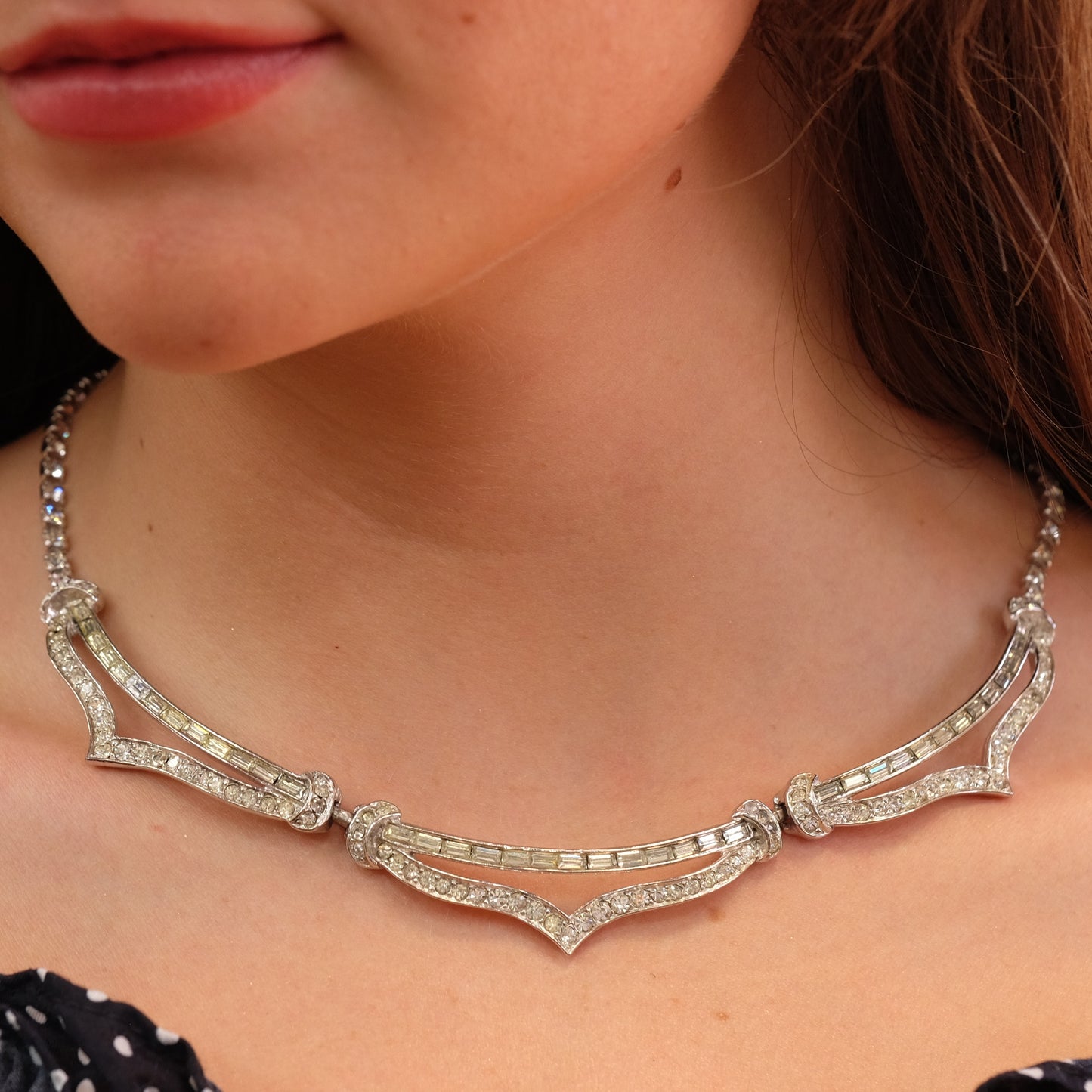 Leru Clear Rhinestone Necklace 1950s