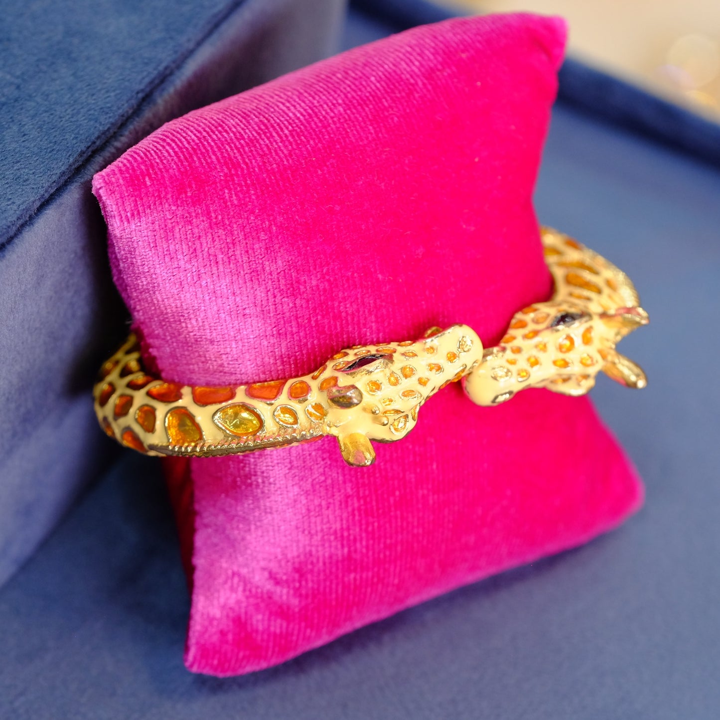 Vintage Enamel Double Giraffe Cuff Bracelet 1980s