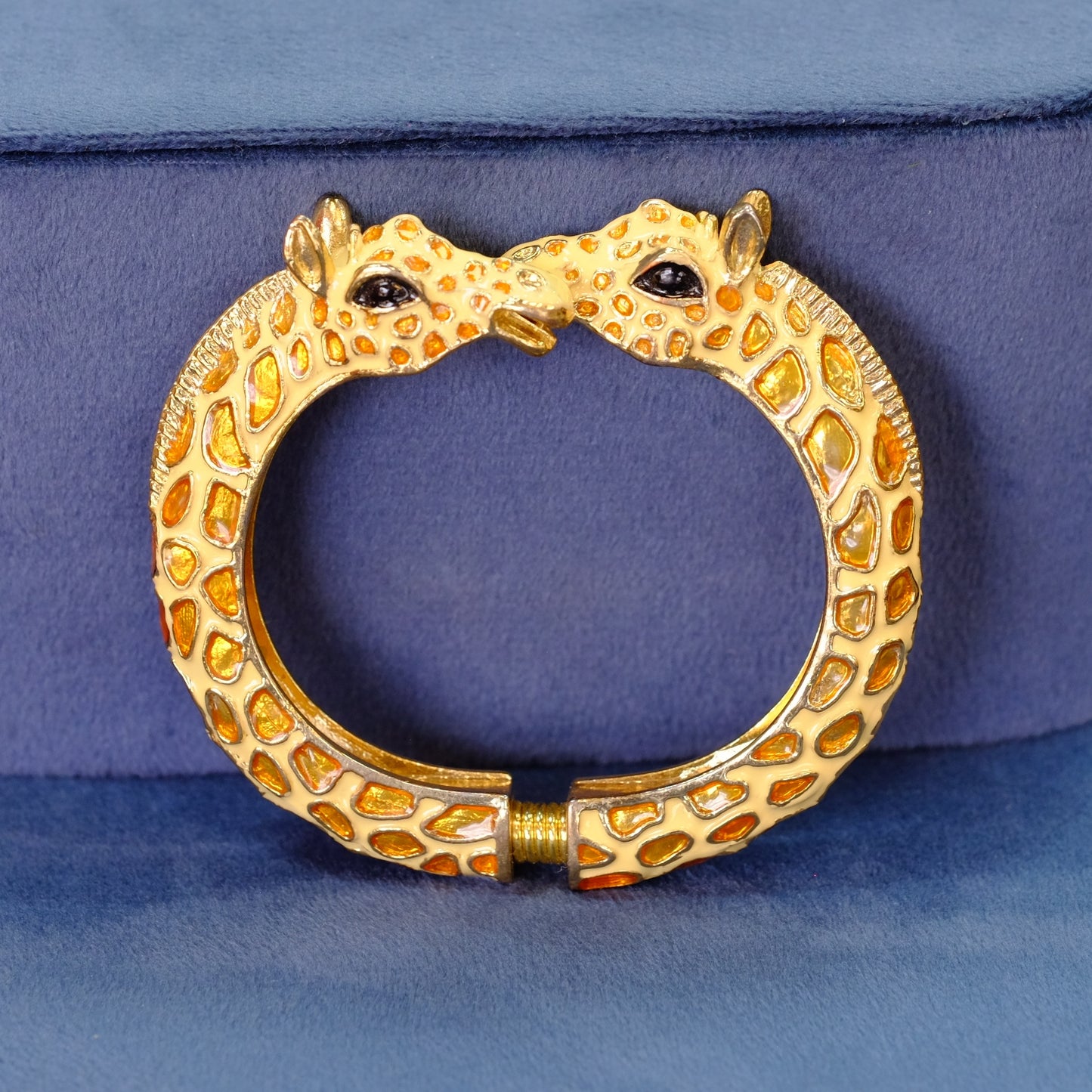 Vintage Enamel Double Giraffe Cuff Bracelet 1980s