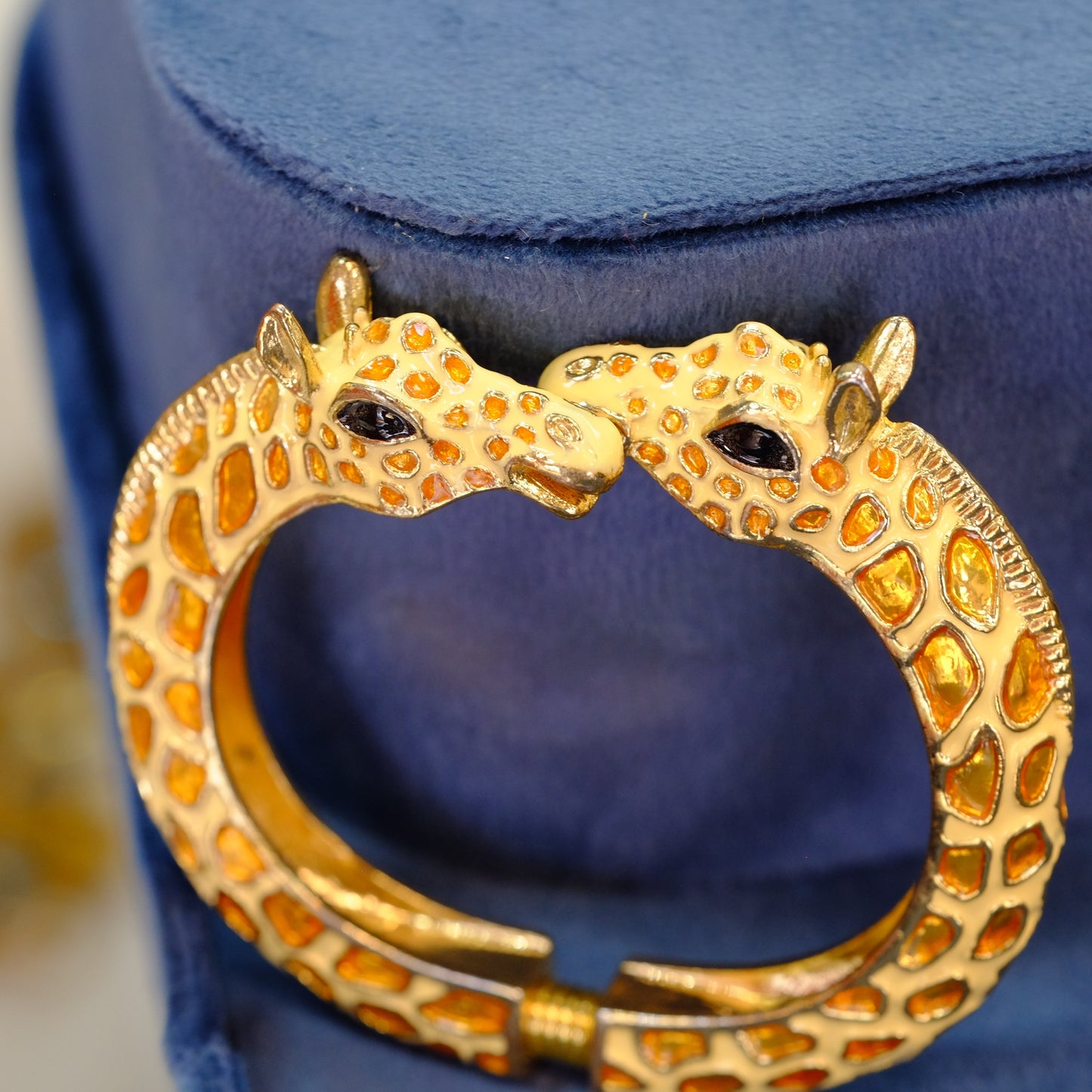 Vintage Enamel Double Giraffe Cuff Bracelet 1980s