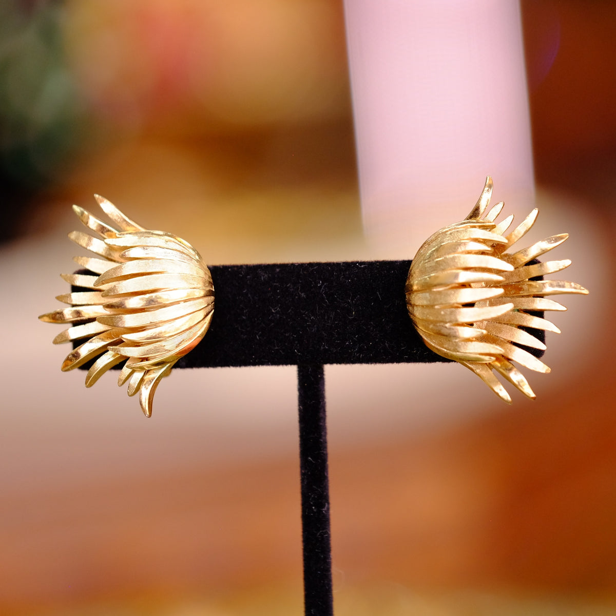Trifari Thistle Brooch and Earrings set 1960s