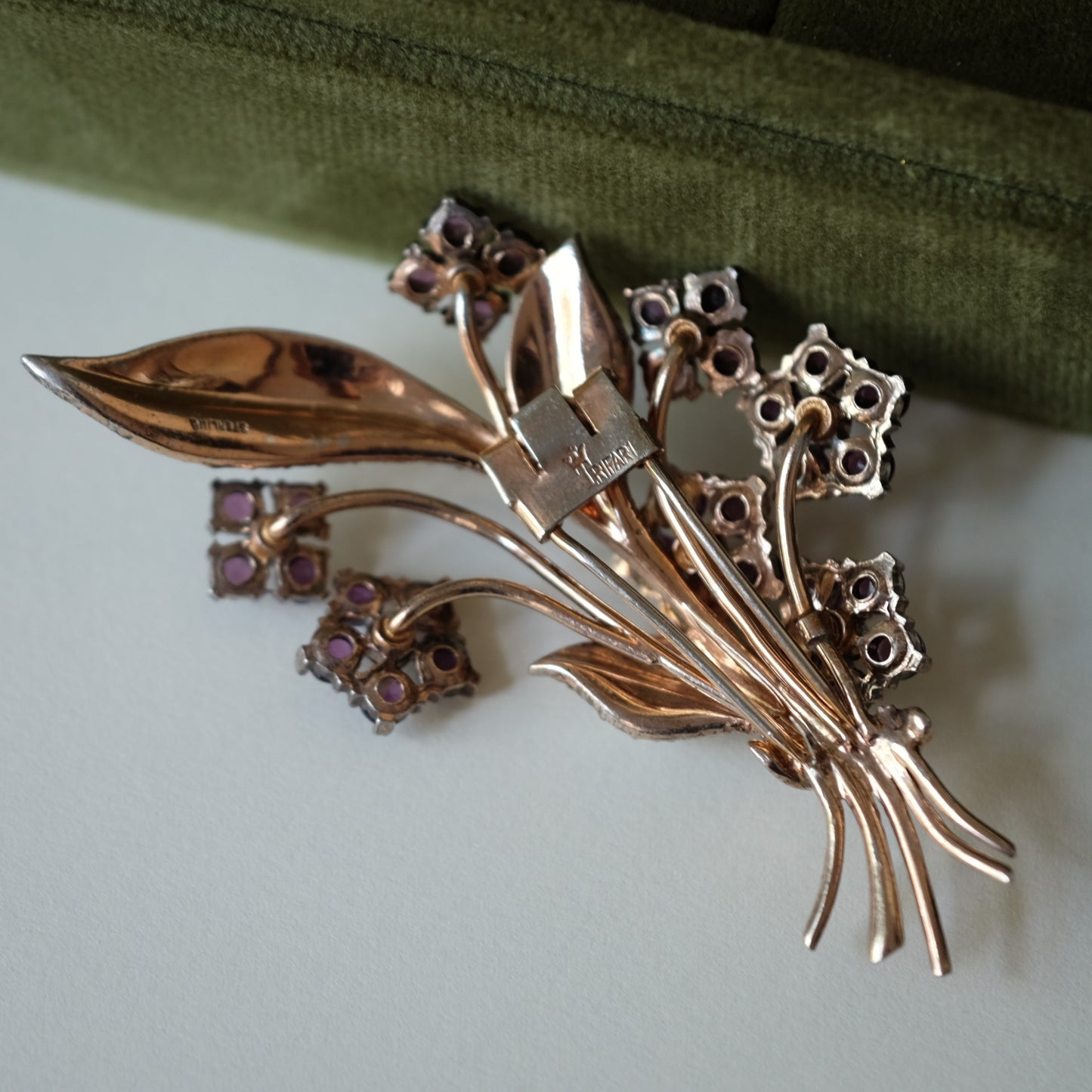 Trifari Sterling Purple Flower Dress Clip 1940s