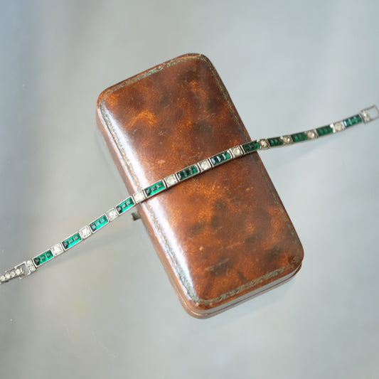 Art Deco Otis Sterling Faux Emerald Bracelet 1910s