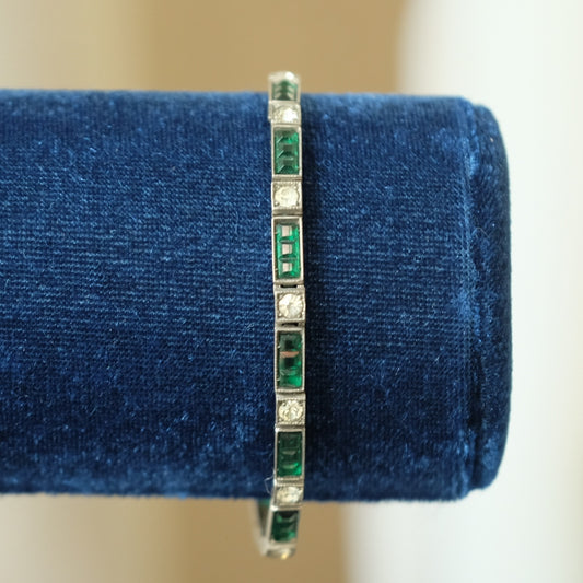 Art Deco Otis Sterling Faux Emerald Bracelet 1910s