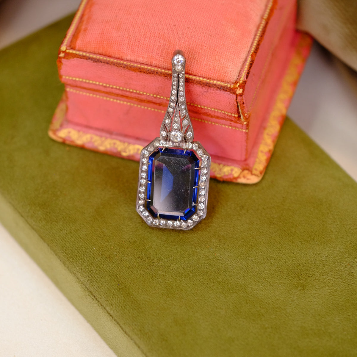 Sterling Art Deco Faux Sapphire Pendant