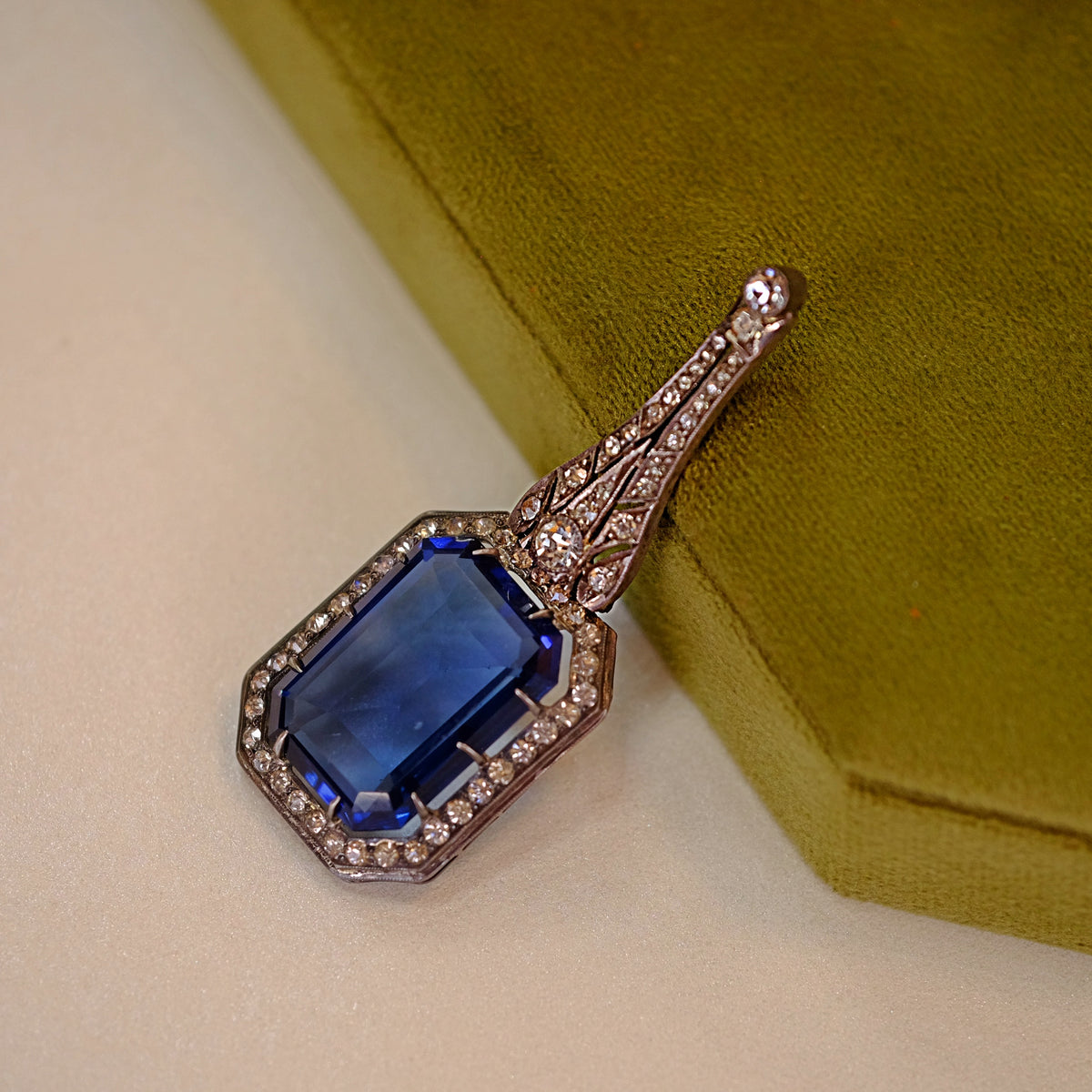 Sterling Art Deco Faux Sapphire Pendant
