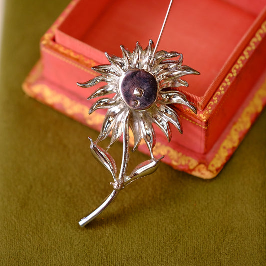 Vintage Clear Rhinestones Flower Brooch 1950s