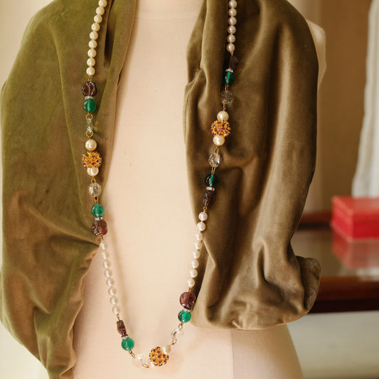 Long Sotuar necklace with Glass Accents 1980s