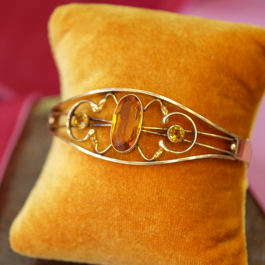 Antique Gold Filled Amber Cuff Bracelet