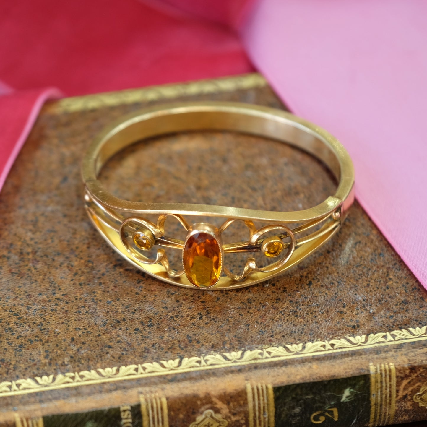 Antique Gold Filled Amber Cuff Bracelet
