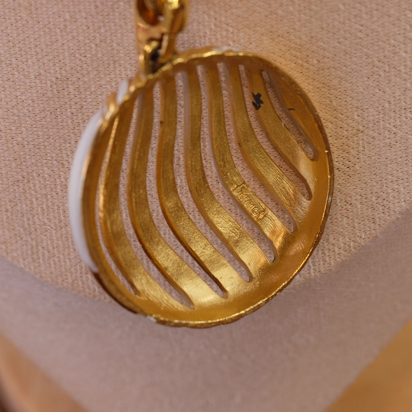 Trifari White Enamel Pendant 1970s