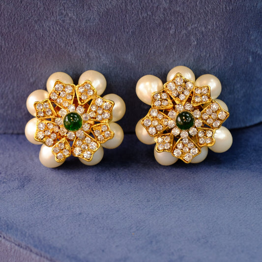 Chanel Pearl Green Gripoix Cluster Earrings