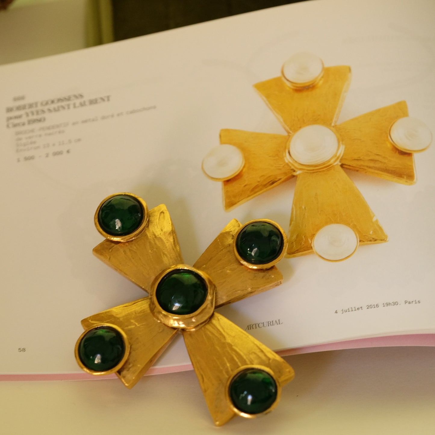 Vintage Collectible Yves Saint Laurent Cross Brooch Pendant by Robert Goossens 1970s