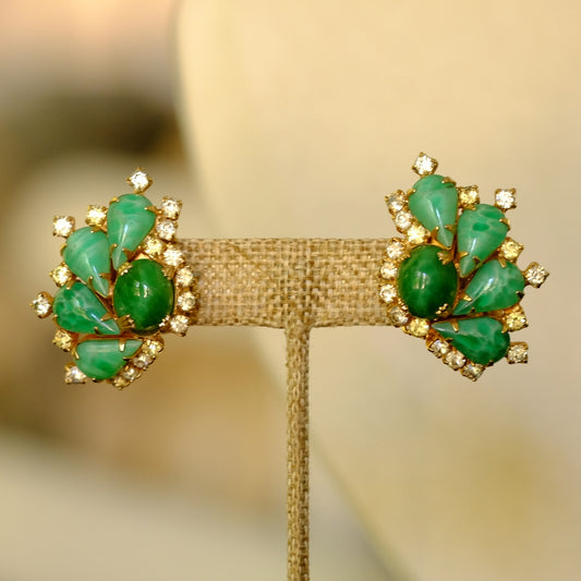 Vintage Hobe Green Marble Earrings 1960s