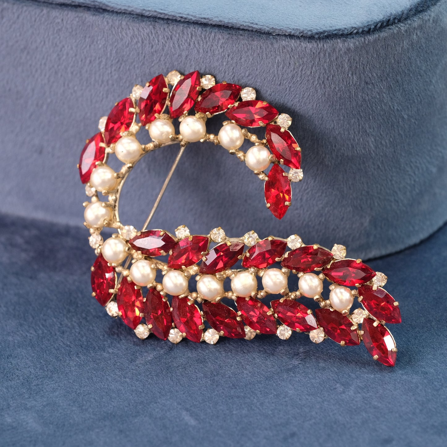 Roger Scemama Large Clear and Red Brooch 1950s