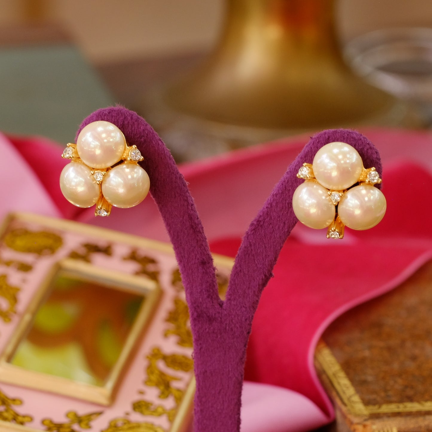 Christian Dior Faux Pearls Clip on Earrings 1990s