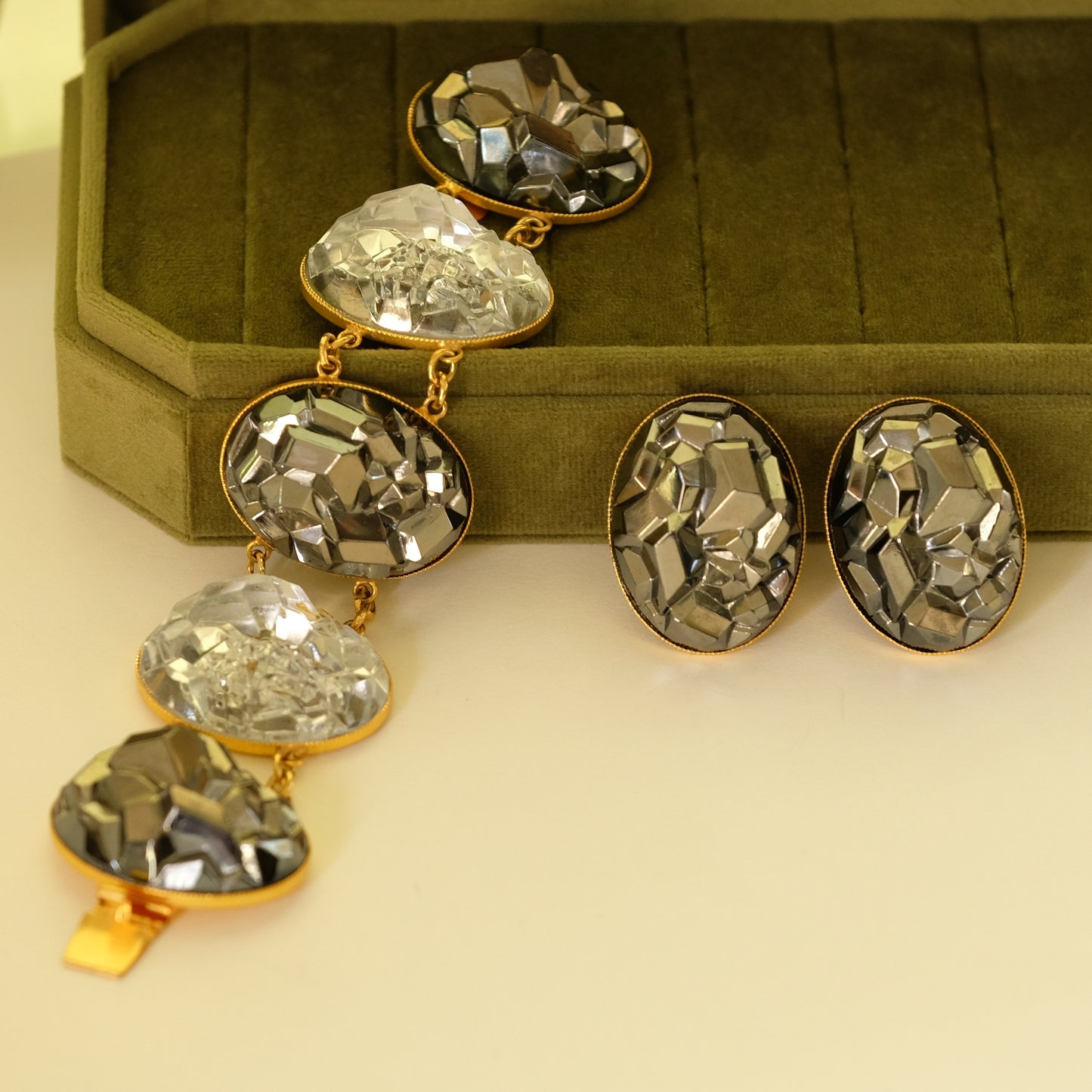 Vintage Yves Saint Laurent Meteorite Collectible Bracelet and Earrings Set 1970s