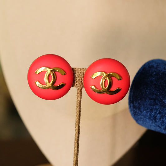 Vintage Chanel Round Logo Earrings 1980s