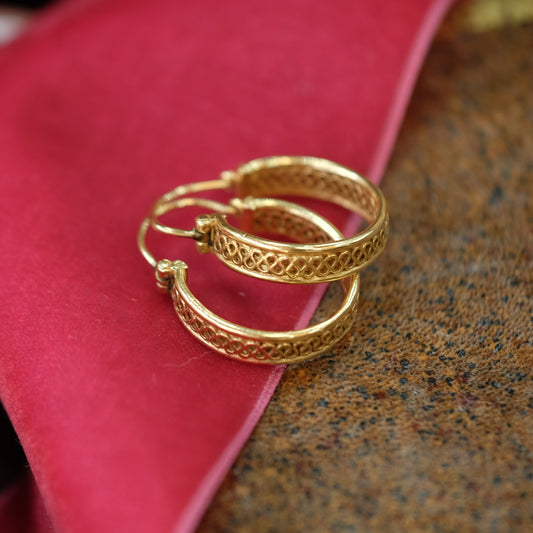 14K Gold Etruscan Revival Hoops Earrings