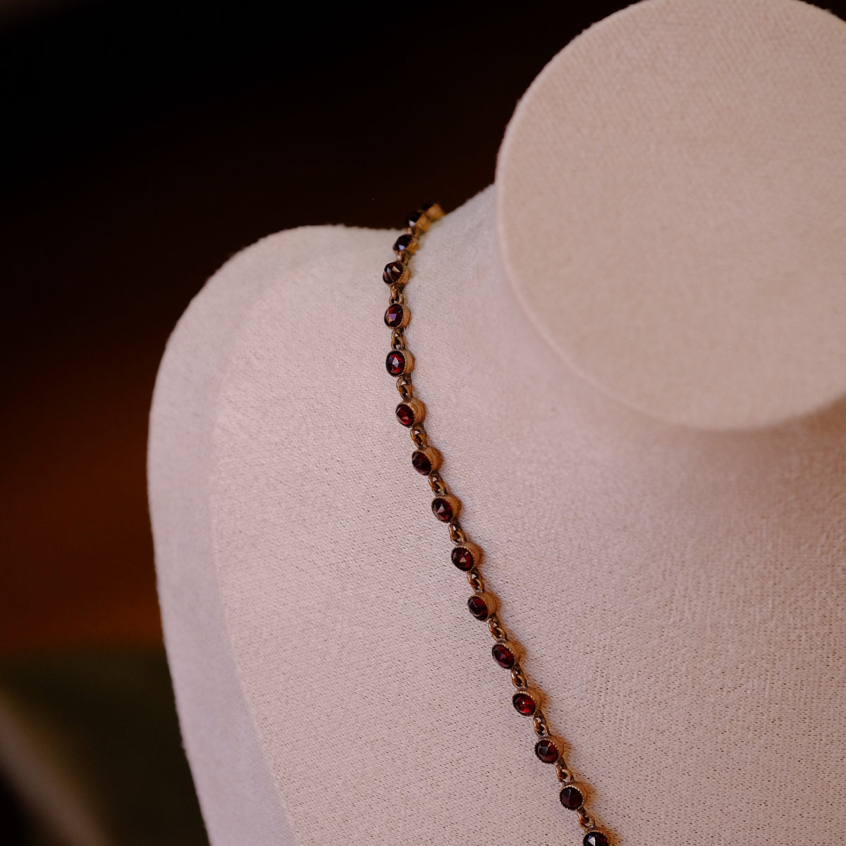 Victorian Garnet Bow Necklace Bezel Set