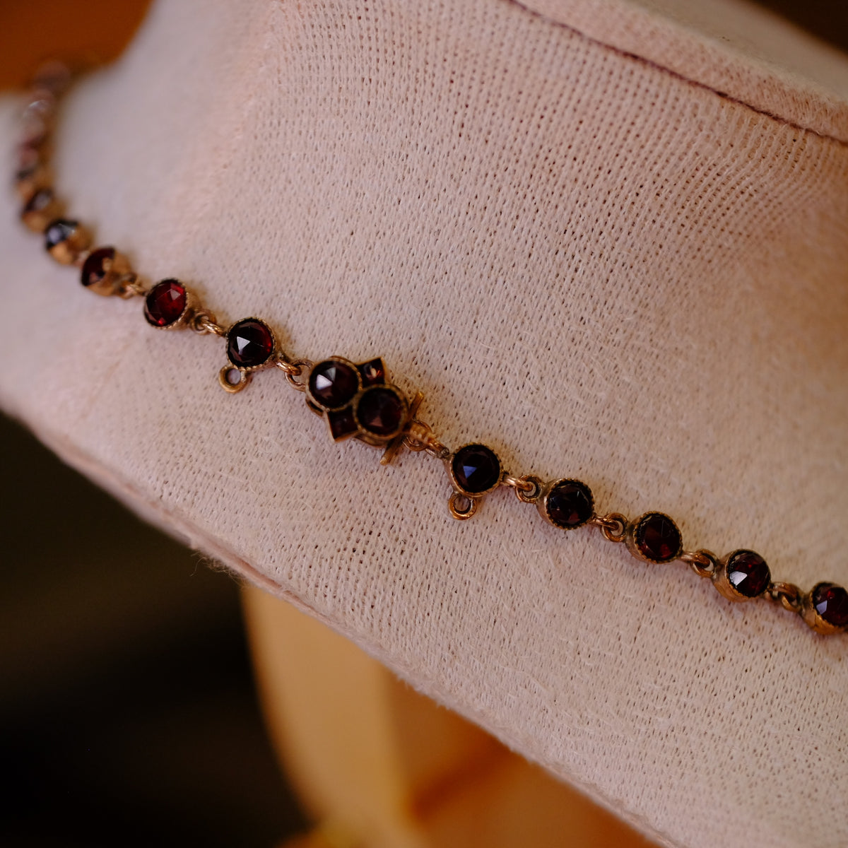 Victorian Garnet Bow Necklace Bezel Set