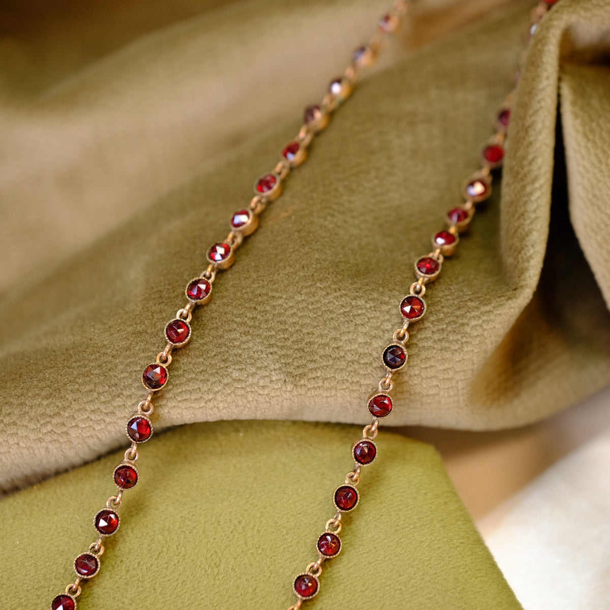 Victorian Garnet Bow Necklace Bezel Set