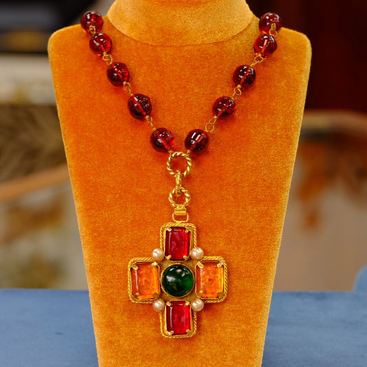 Chanel Gripoix Cross Necklace 1990s