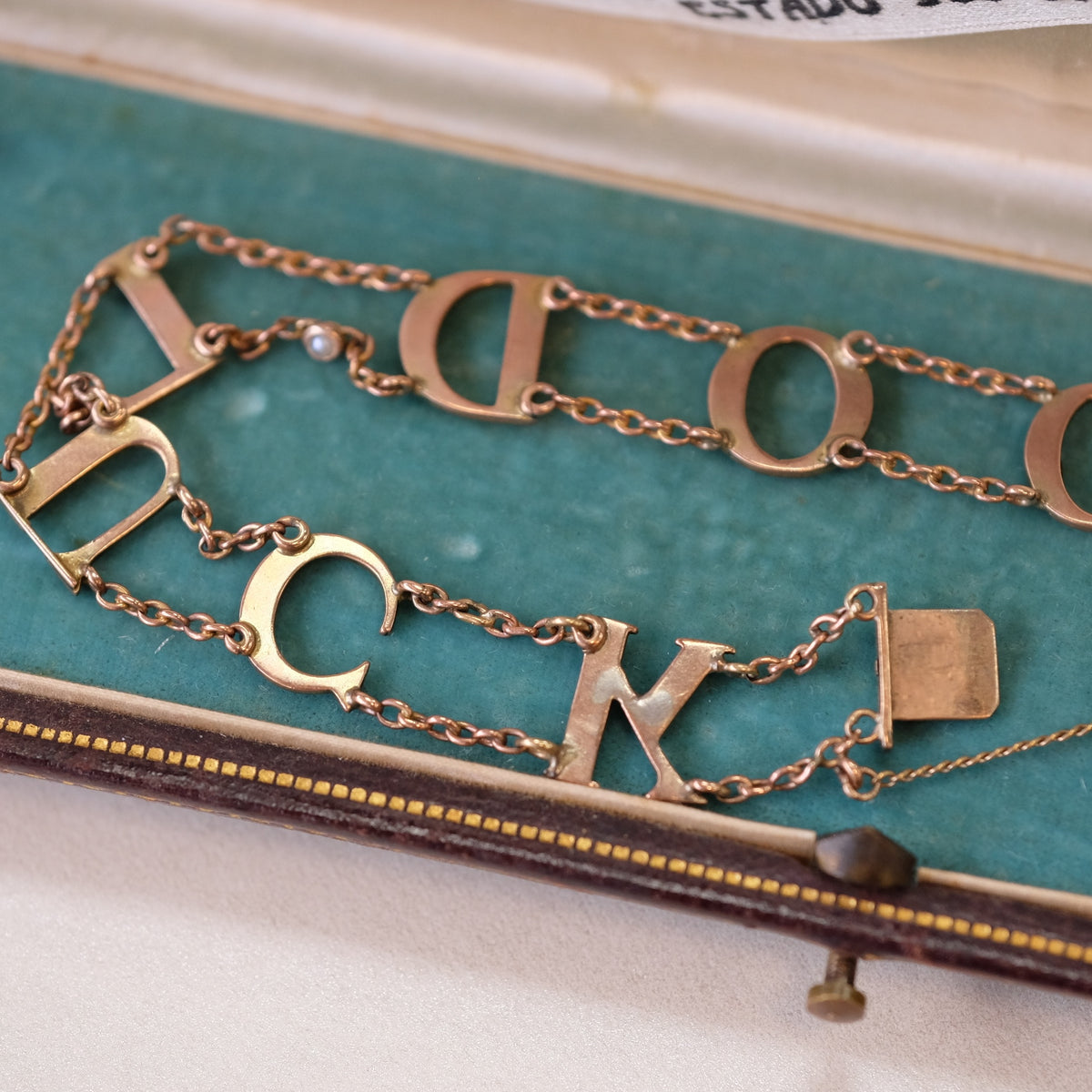 10K Gold Victorian Good Luck bracelet with garnets and pearls