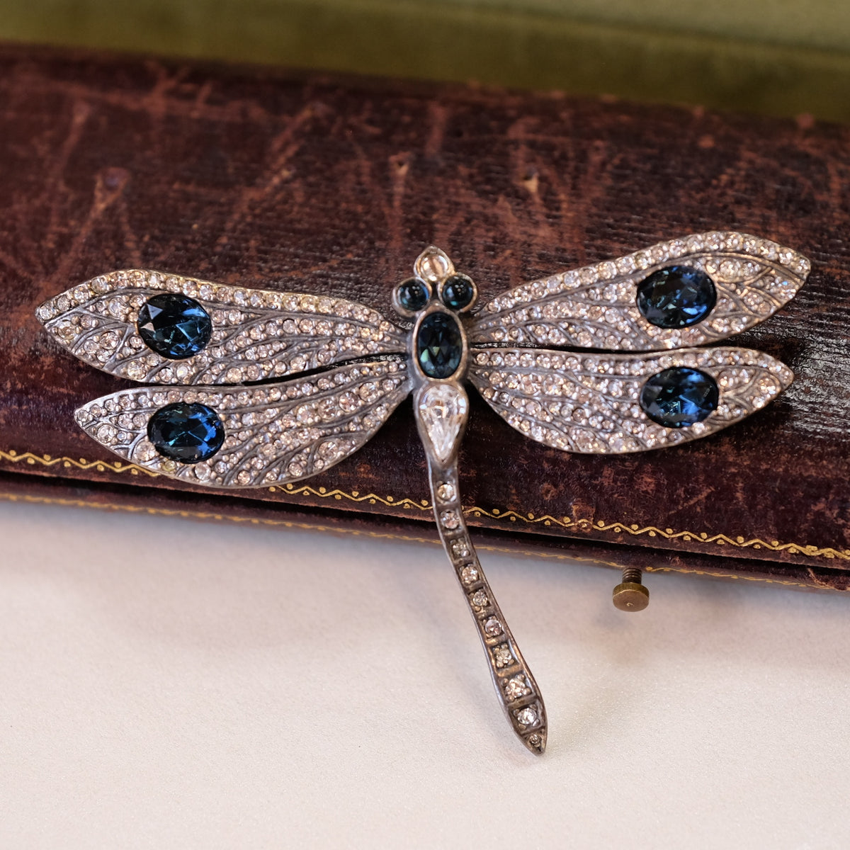 Dragonfly Faux Sapphire Brooch 1970s