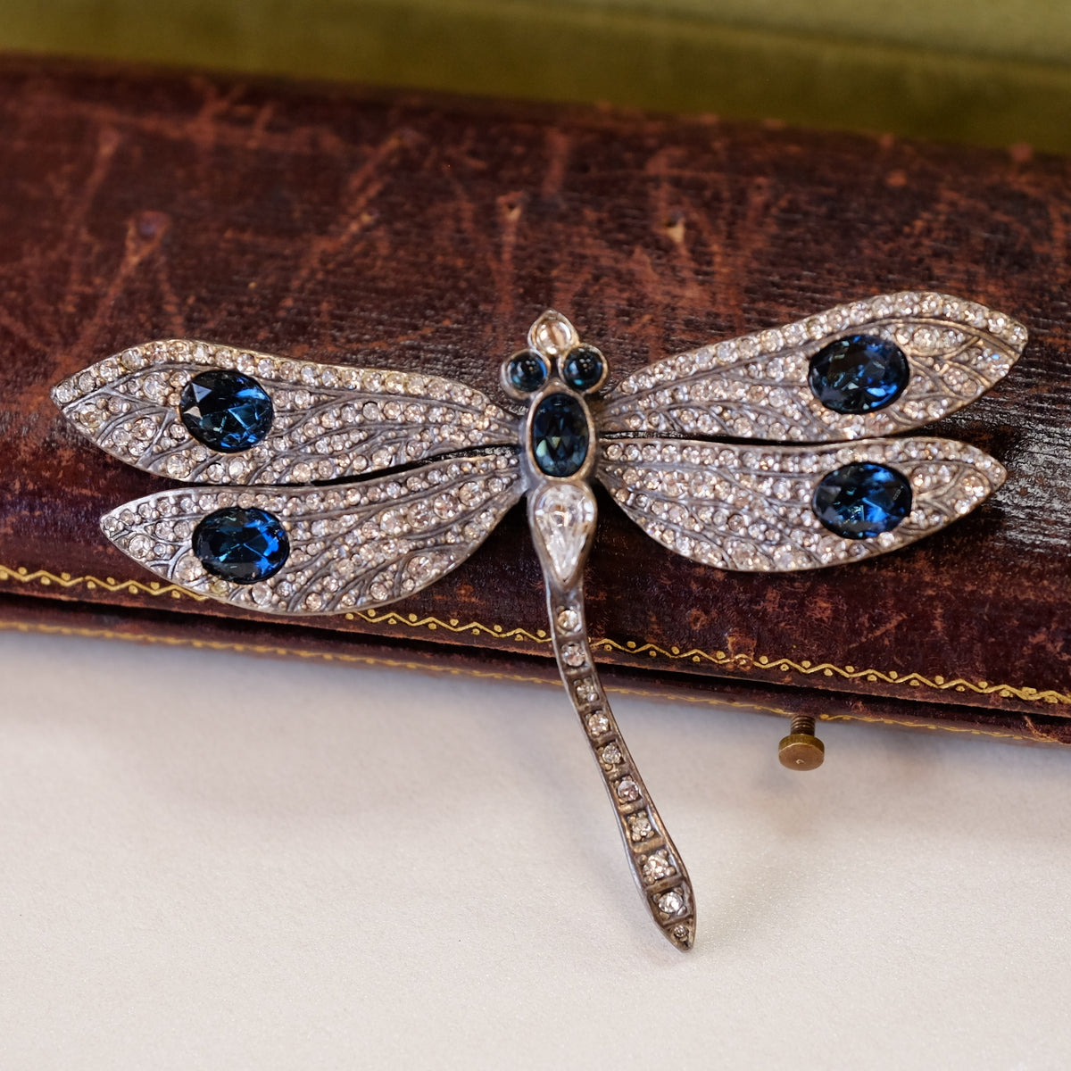 Dragonfly Faux Sapphire Brooch 1970s
