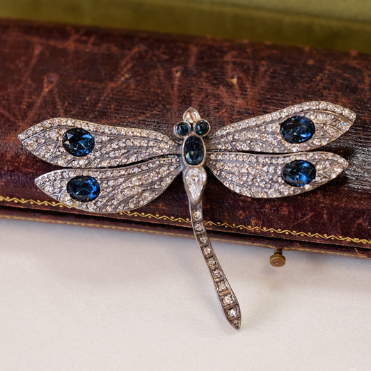 Dragonfly Faux Sapphire Brooch 1970s
