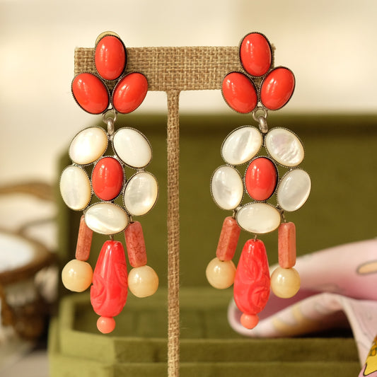 Vintage Philippe Ferrandis Faux Coral Chandelier Earrings 1990s