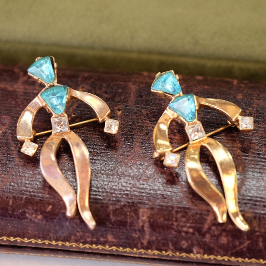 Jeweled Pair Retro brooches 1940s