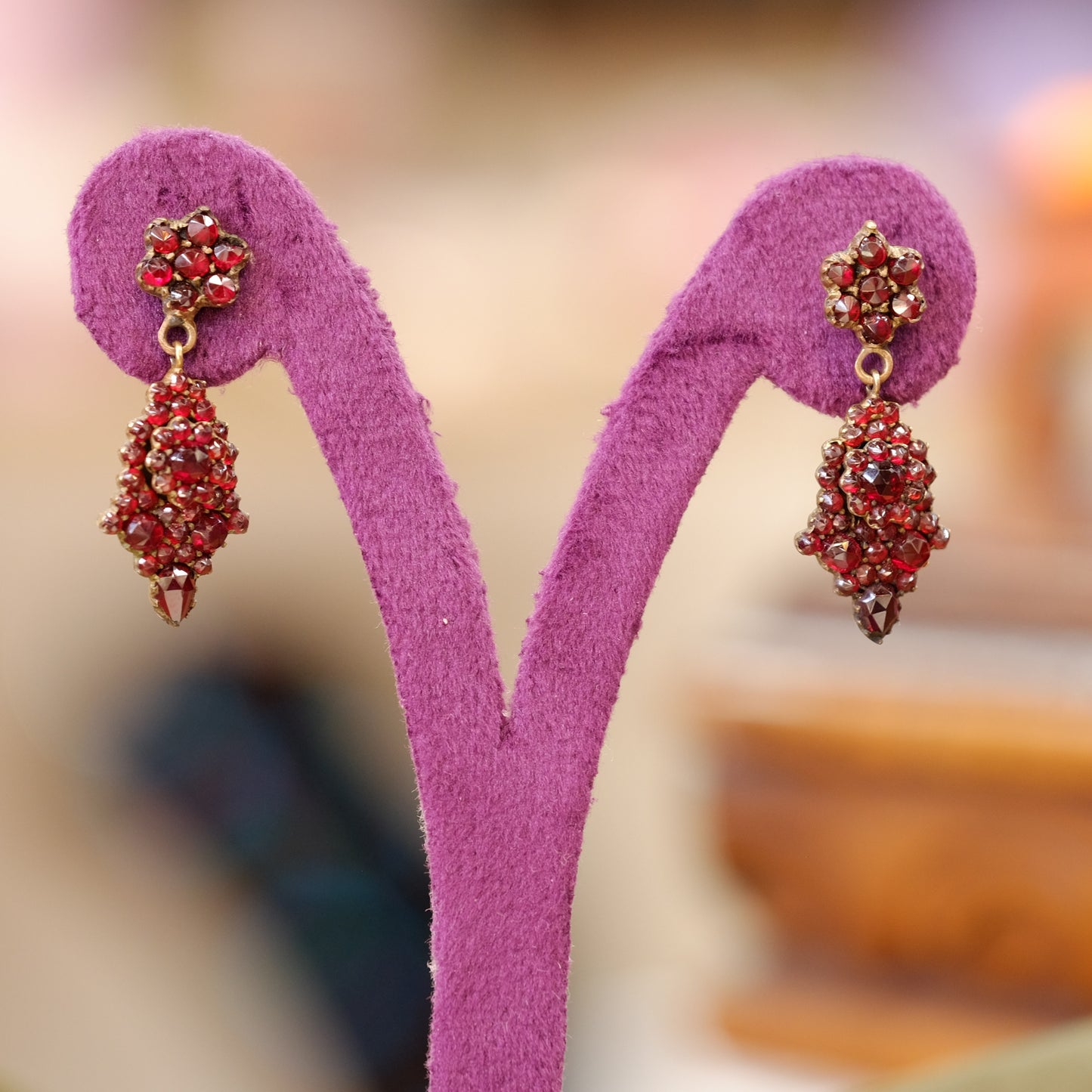 Gold Filled Victorian Garnets Earrings