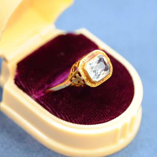 Victorian 14K Gold  Filigree Aquamarine Ring