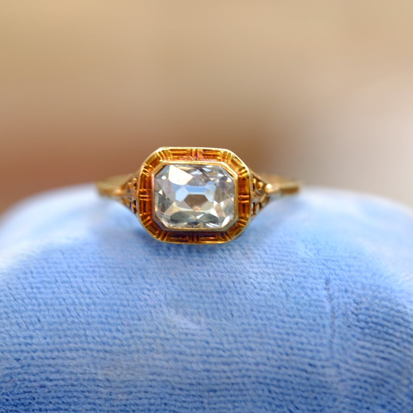 Victorian 14K Gold  Filigree Aquamarine Ring