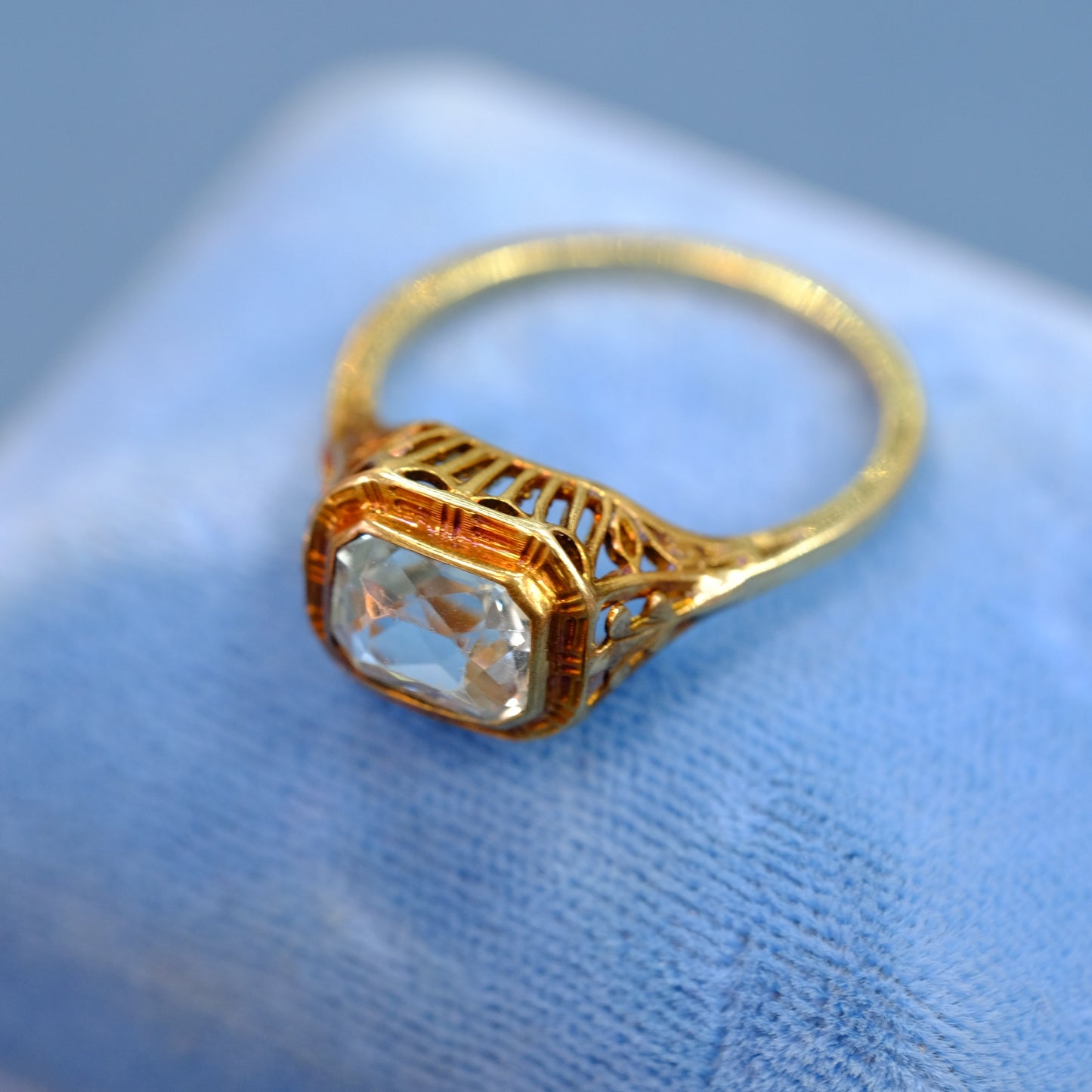 Victorian 14K Gold  Filigree Aquamarine Ring