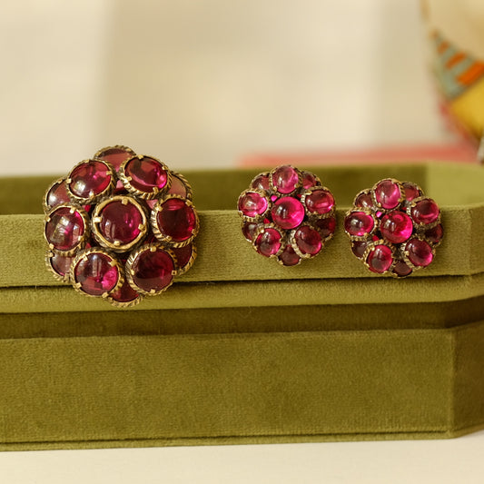 Vintage Trifari Renaissance Red Cluster Set 1960s