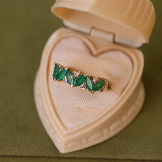 14K Yellow Gold Emerald Diamond Ring