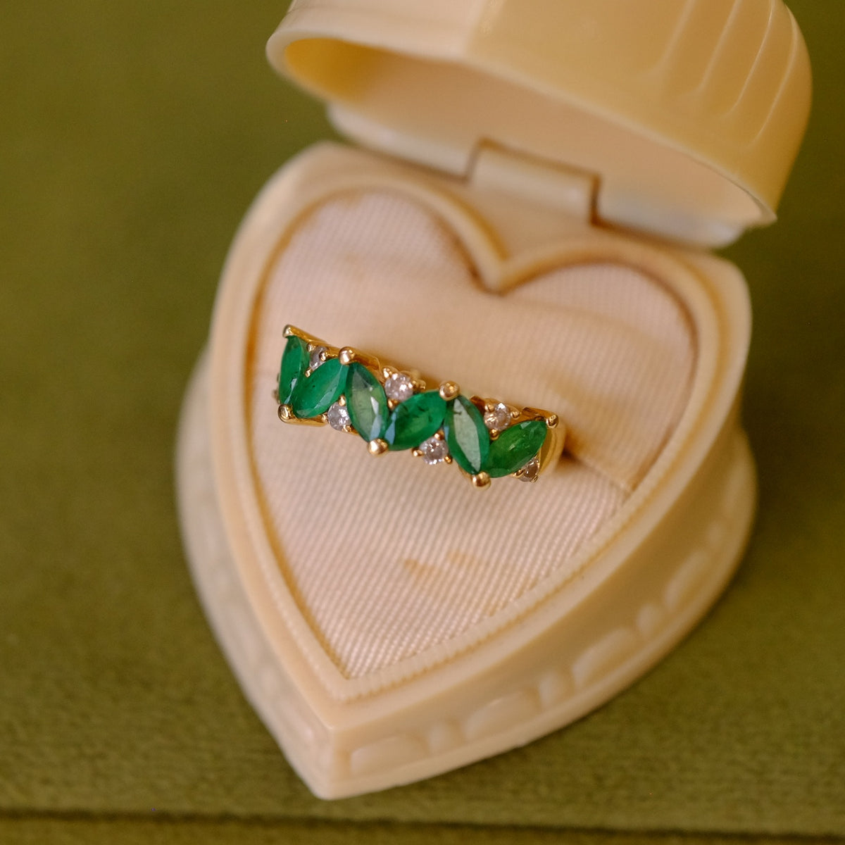 14K Yellow Gold Emerald Diamond Ring
