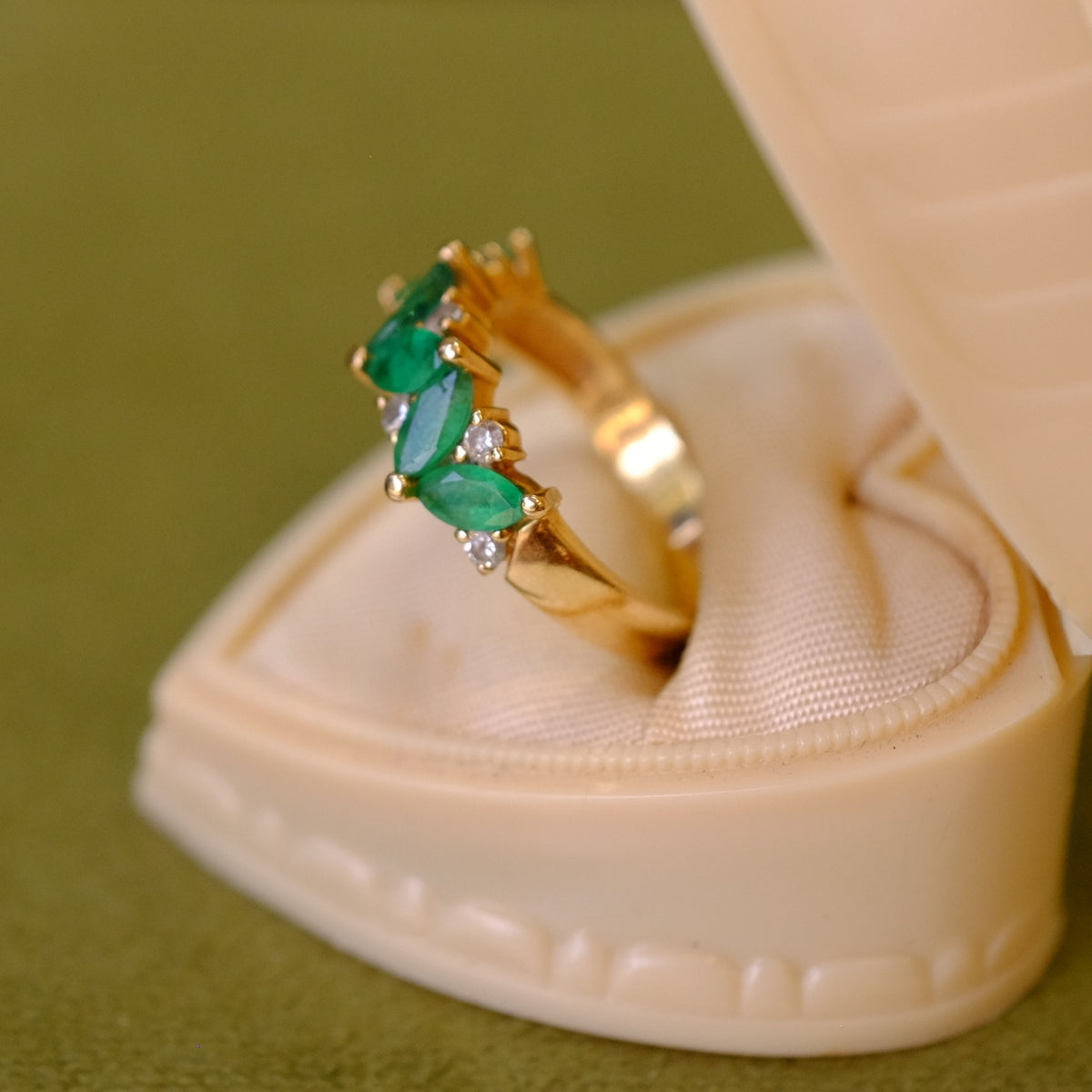 14K Yellow Gold Emerald Diamond Ring