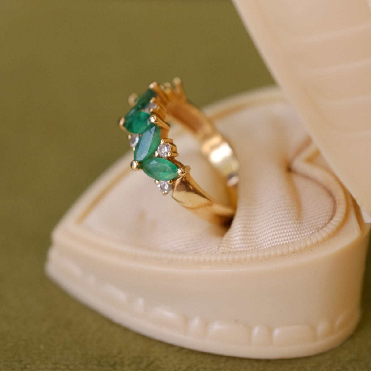 14K Yellow Gold Emerald Diamond Ring