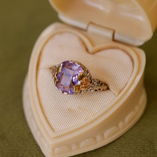 14K Gold Three color Amethyst Ring