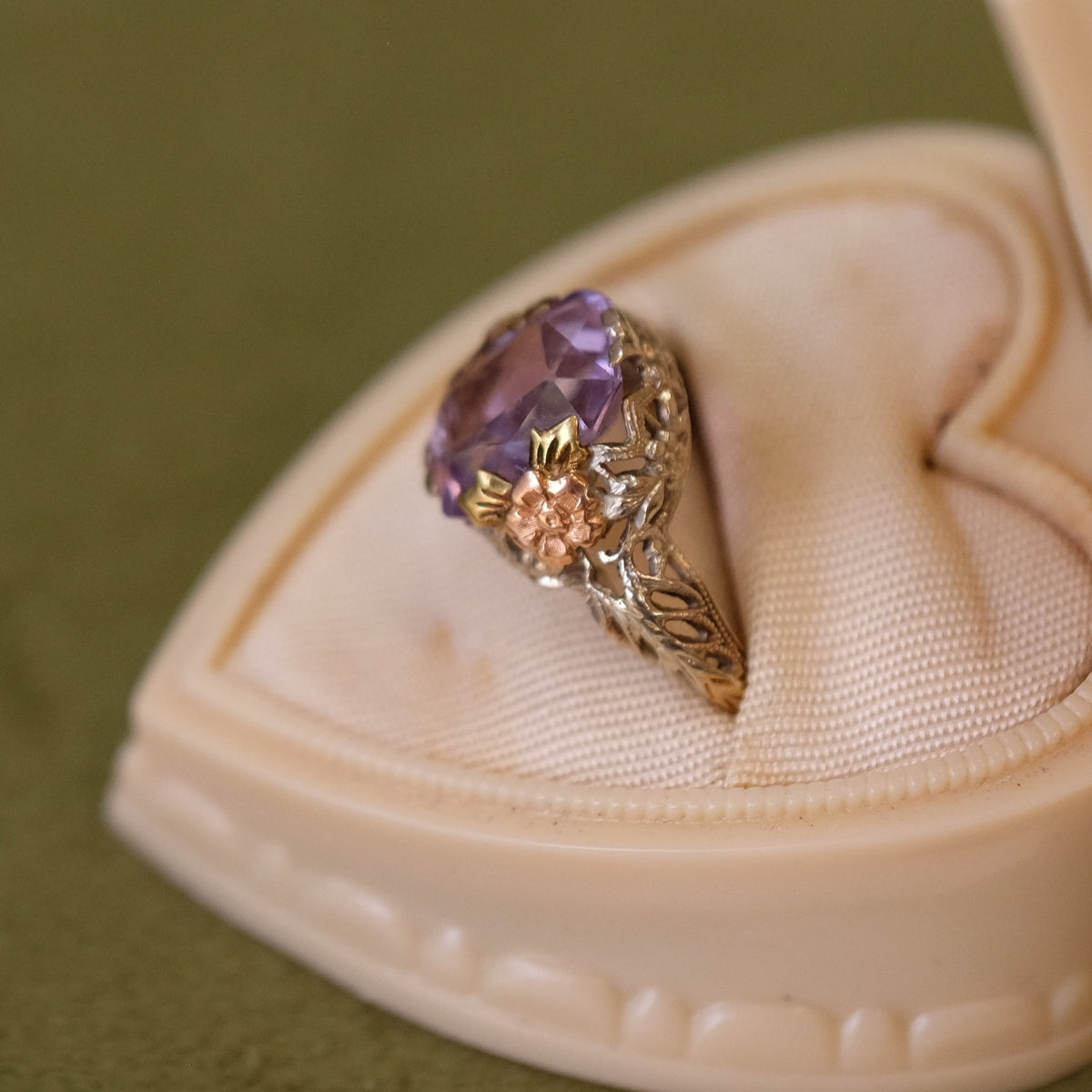 14K Gold Three color Amethyst Ring