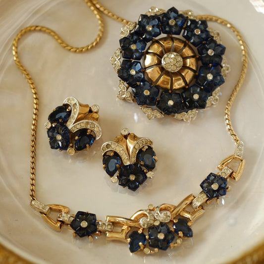 Vintage Trifari Fleur de Paris Necklace, Brooch and Earrings Set 1950s