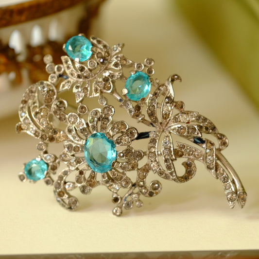 Trifari Alfred Philippe Blue Flowers Dress Clip 1940s