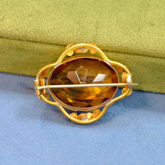 10k gold Victorian Amber glass Brooch