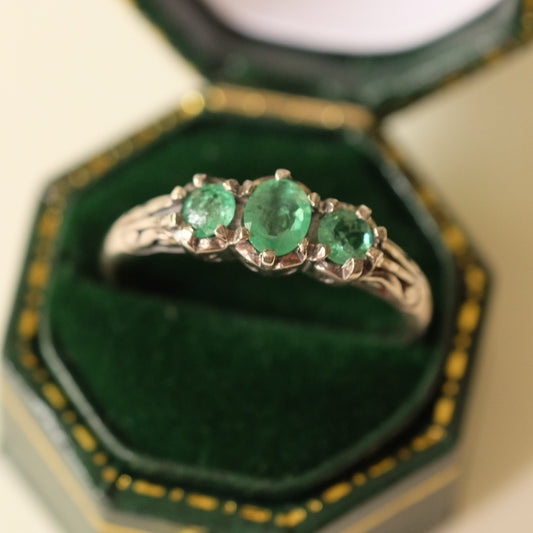 Victorian Silver Ring with Natural Emeralds