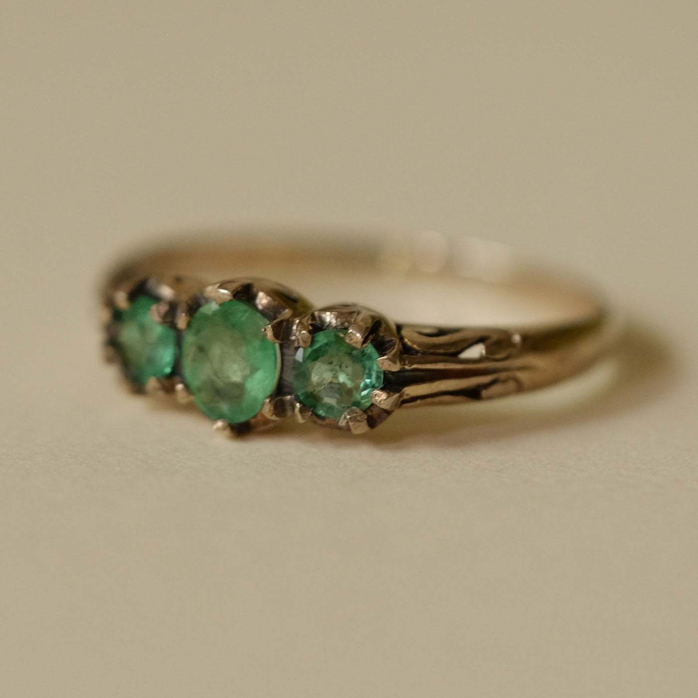 Victorian Silver Ring with Natural Emeralds