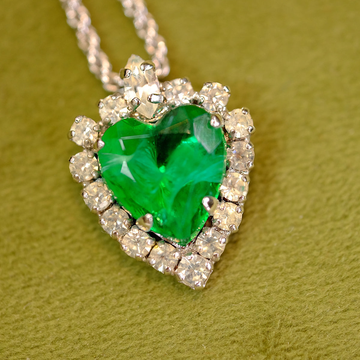 Christian Dior Faux Emerald Heart Necklace 1970s